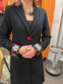 Classic Wool coat with contrasting buttons and swedish style cuff , back belt and pockets