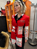 Newsweek Vogue Newsprint applique Velvet back and collar, safety pins pocket square