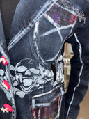 Distressed Denim Jacket - Painted Skull in Pink & White with Gold & Silver Highlights