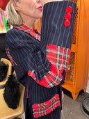 Punk Unisex Jacket - Red Tartan Upcycled Statement Piece with Lettering & Pins