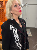Stand out with Anarchy Punk not Dead paitned splatter Red Yarn edge stich Pins lapel