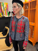 Chambray Box Jacket - Red Tartan & Bondage Buckle Design