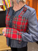 Chambray Box Jacket - Red Tartan & Bondage Buckle Design