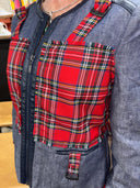Chambray Box Jacket - Red Tartan & Bondage Buckle Design