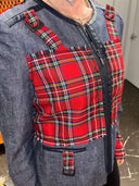 Chambray Box Jacket - Red Tartan & Bondage Buckle Design