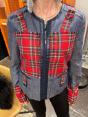 Chambray Box Jacket - Red Tartan & Bondage Buckle Design