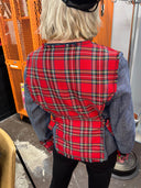 Chambray Box Jacket - Red Tartan & Bondage Buckle Design