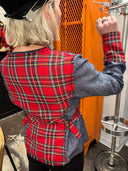 Chambray Box Jacket - Red Tartan & Bondage Buckle Design