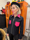 Mechanic Style jacket - Hot Pink Chest Pocket, Collar, Jolly Roger Back | Reckless Swagger