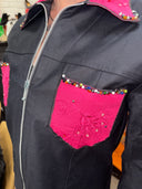 Mechanic Style jacket - Hot Pink Chest Pocket, Collar, Jolly Roger Back | Reckless Swagger