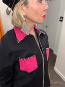 Mechanic Style jacket - Hot Pink Chest Pocket, Collar, Jolly Roger Back | Reckless Swagger
