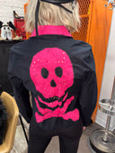 Mechanic Style jacket - Hot Pink Chest Pocket, Collar, Jolly Roger Back | Reckless Swagger