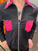 Mechanic Style jacket - Hot Pink Chest Pocket, Collar, Jolly Roger Back | Reckless Swagger