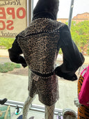 Denim Black & Leopard Studded Shorts & Jacket Set