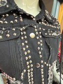 Denim Black & Leopard Studded Shorts & Jacket Set