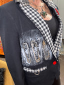 Classic Pinstripe Denim Jacket - NYC Patches, Red Button Highlights & Safety Pins