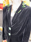 Luxury Punk Velvet Jacket - Apple Green Buttons & Cameo Sequin Skull