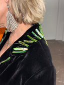 Luxury Punk Velvet Jacket - Apple Green Buttons & Cameo Sequin Skull