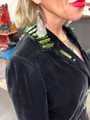 Luxury Punk Velvet Jacket - Apple Green Buttons & Cameo Sequin Skull