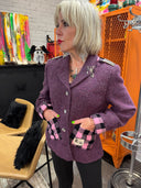 Plum Boucle Classic Twist - Stylish Outerwear with Checked and Diamond Adornments