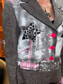 Star and Pink Accent Grey Peplum Jacket - Hand-painted Street Style