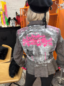 Star and Pink Accent Grey Peplum Jacket - Hand-painted Street Style