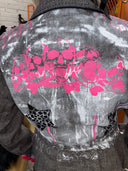 Star and Pink Accent Grey Peplum Jacket - Hand-painted Street Style