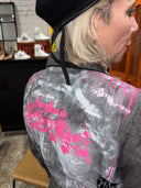 Star and Pink Accent Grey Peplum Jacket - Hand-painted Street Style