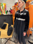 Asian Inspired Velvet Bomber - Cropped with Fishnet Hem
