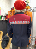 Classic Navy Blazer with Red Batik Silk Scarf Accent - Limited Edition