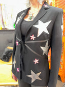 Fitted Punk Rock Jacket with Silver and Pink Stars - Stand Out from the Crowd