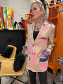 Oversized Linen Madras Patchwork Jacket - Bright Pink & Indigo