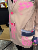 Oversized Linen Madras Patchwork Jacket - Bright Pink & Indigo
