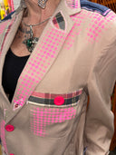 Oversized Linen Madras Patchwork Jacket - Bright Pink & Indigo