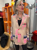 Oversized Linen Madras Patchwork Jacket - Bright Pink & Indigo