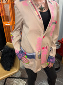 Oversized Linen Madras Patchwork Jacket - Bright Pink & Indigo