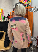 Oversized Linen Madras Patchwork Jacket - Bright Pink & Indigo