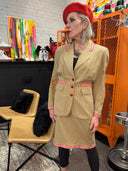 Laura Ashley Custom Fitted Suit - Stylish Sergeant Arm Stripes & Checked Pockets