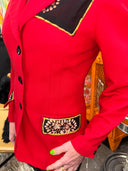Red Crepe Jacket with Batik Scarf Accent - Punk the Sunday Country Estate