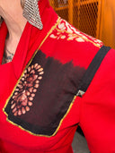 Red Crepe Jacket with Batik Scarf Accent - Punk the Sunday Country Estate