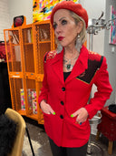 Red Crepe Jacket with Batik Scarf Accent - Punk the Sunday Country Estate