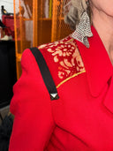 Red Crepe Jacket with Batik Scarf Accent - Punk the Sunday Country Estate
