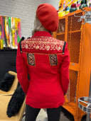 Red Crepe Jacket with Batik Scarf Accent - Punk the Sunday Country Estate