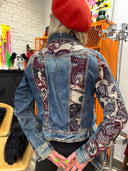 Denim Jacket Plum Paisley Details - Rock Ready Statement Piece