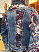 Denim Jacket Plum Paisley Details - Rock Ready Statement Piece