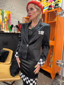 Black Satin SKA Checkered Board long dress and Jacket