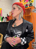 Black Satin SKA Checkered Board long dress and Jacket
