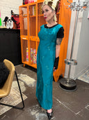 Vintage Teal Silk Cocktail Party Dress – Retro Glam with a Punk Twist