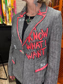 Grey Linen Stripes – "I Know What I Want" Neon Punk Pins for Edgy Style