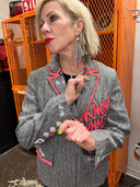 Grey Linen Stripes – "I Know What I Want" Neon Punk Pins for Edgy Style